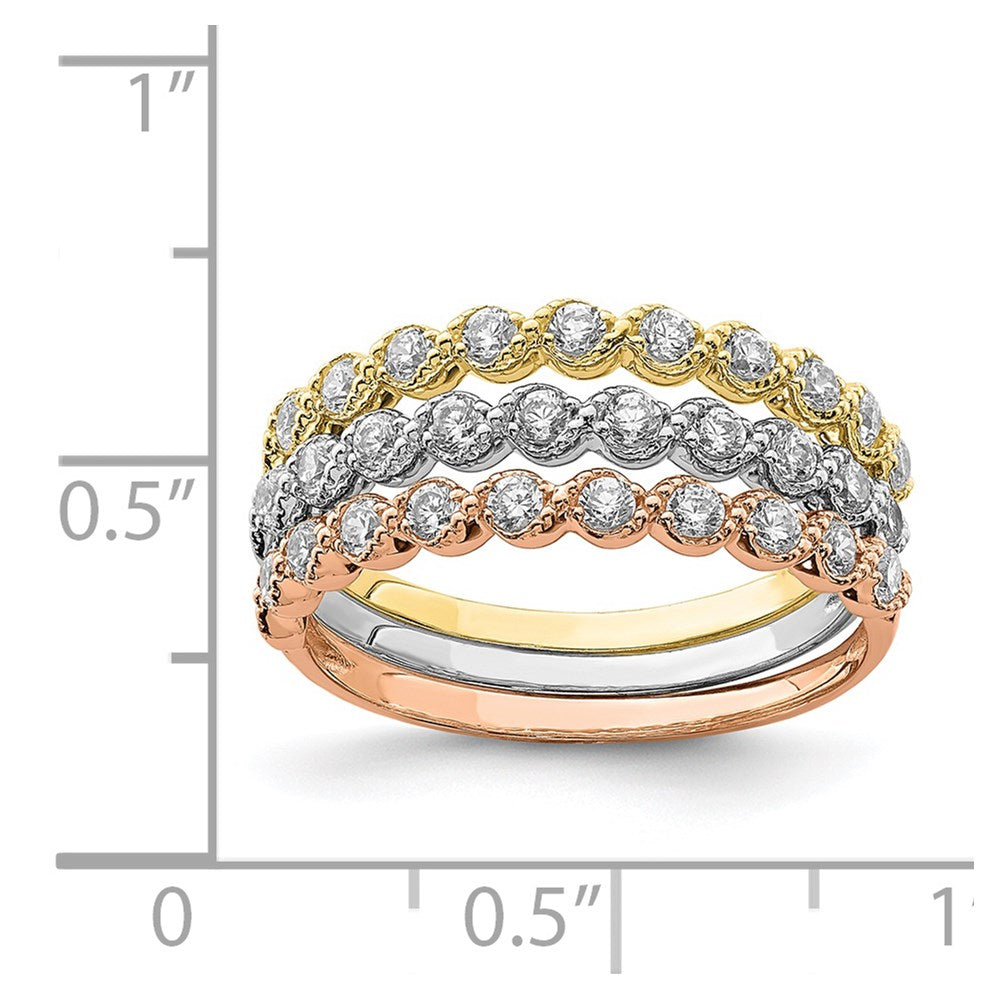 10k tri color gold set of three stackable cz rings 10c1384