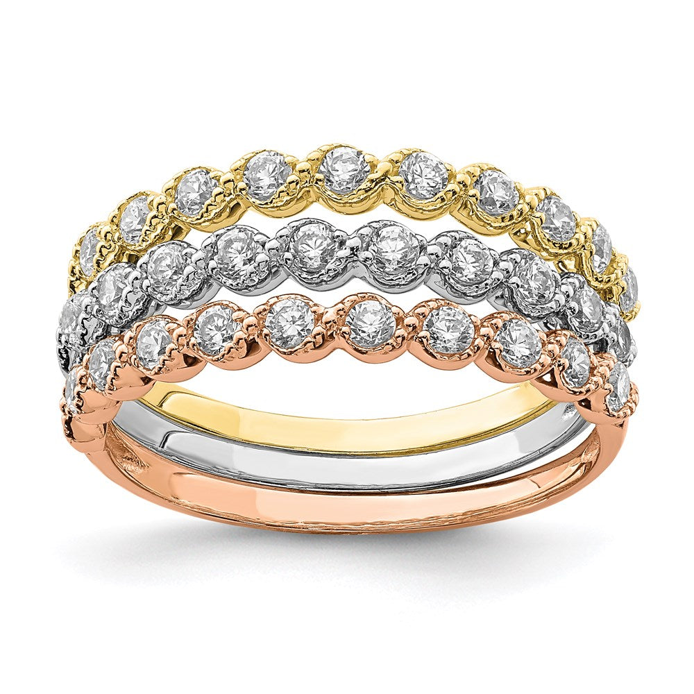 10k tri color gold set of three stackable cz rings 10c1384