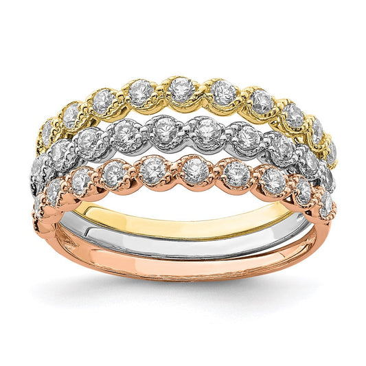 10k tri color gold set of three stackable cz rings 10c1384