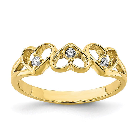 10k yellow gold cz 3 heart childs ring 10c1392