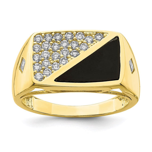 10k yellow gold cz and onyx mens ring 10c1400