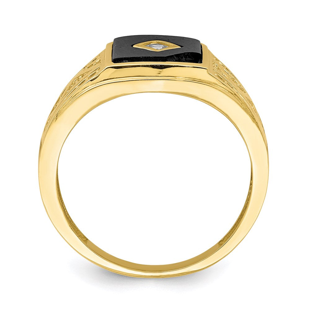 10k yellow gold cz and onyx mens ring 10c1402