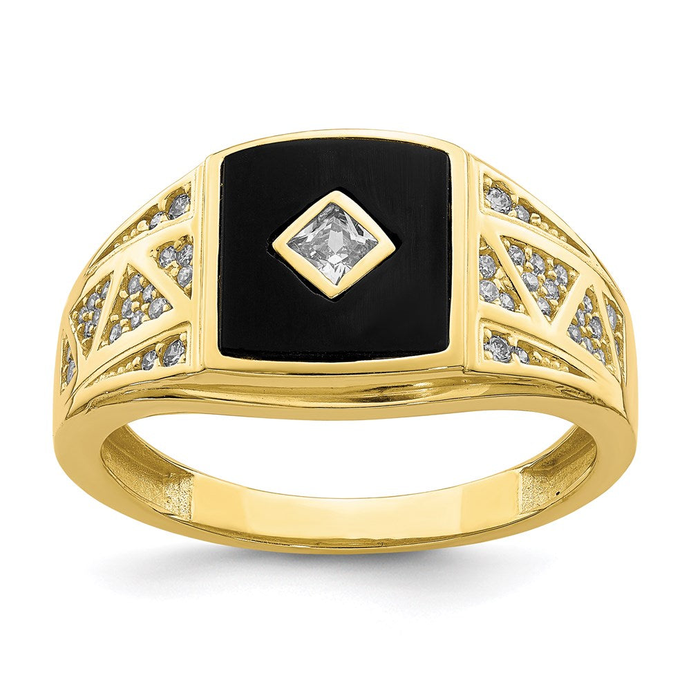 10k yellow gold cz and onyx mens ring 10c1402