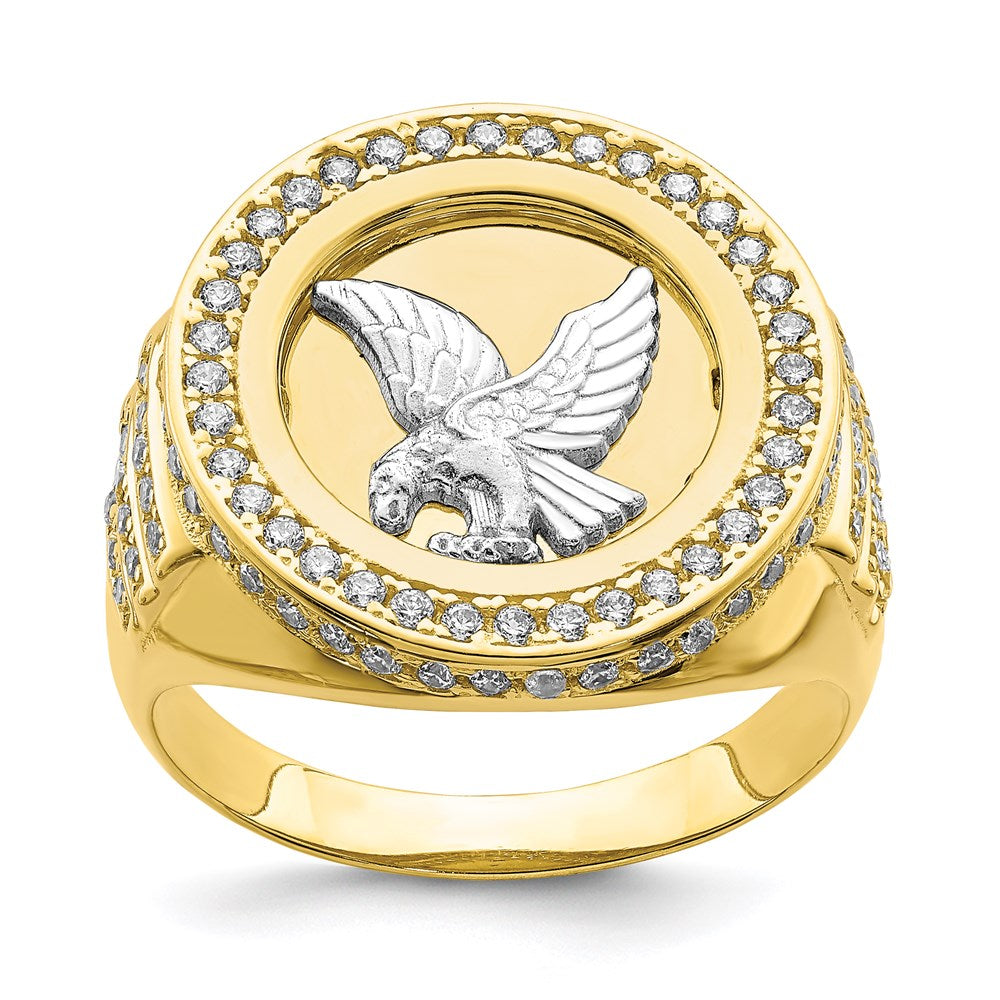 10k two tone gold cz micropave eagle mens ring 10c1424