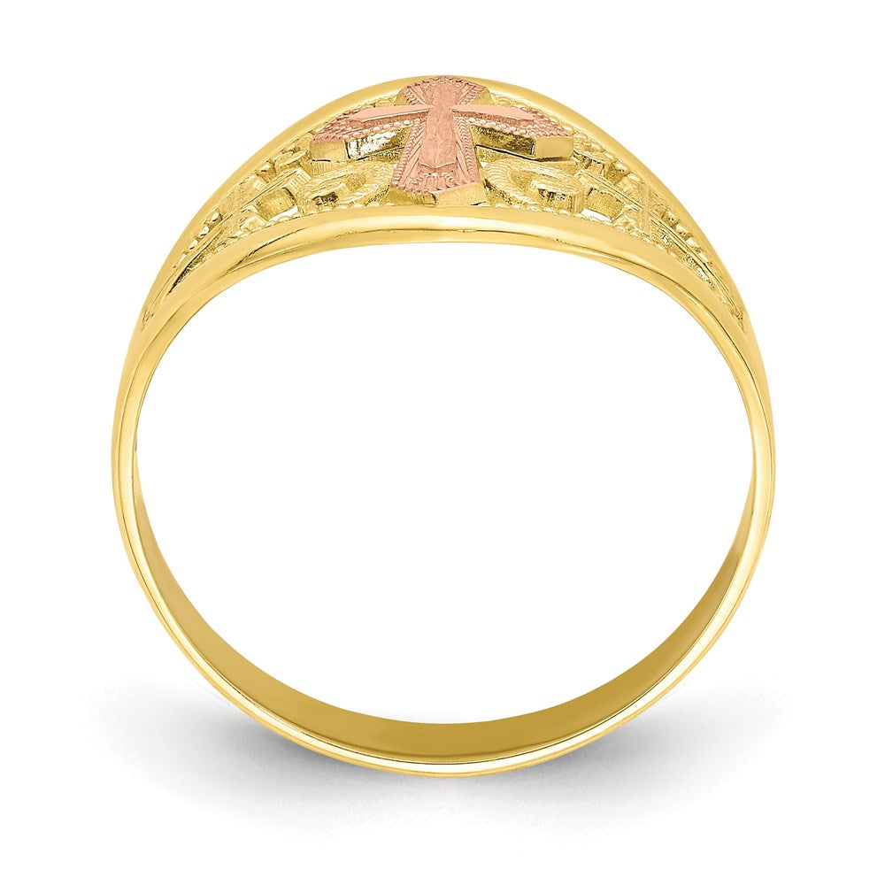 10k two tone gold cross ring 10c1426