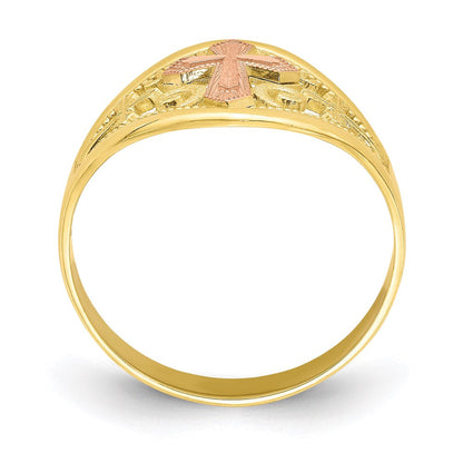 10k two tone gold cross ring 10c1426