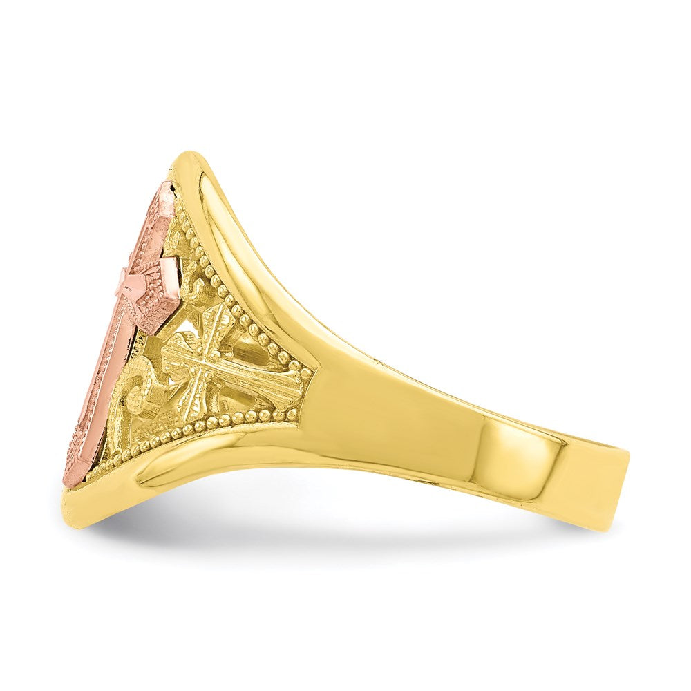 10k two tone gold cross ring 10c1426