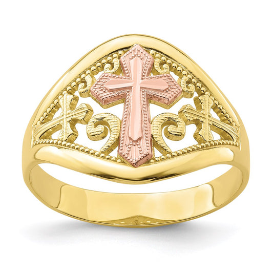 10k two tone gold cross ring 10c1426
