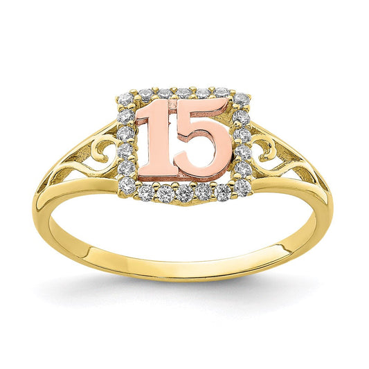 10k two tone gold cz 15 ring 10c1429