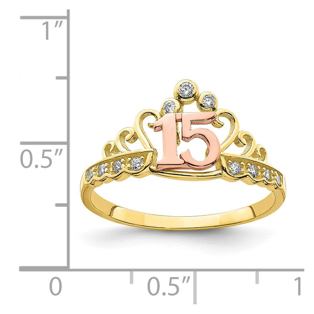 10k two tone gold cz 15 crown ring 10c1430