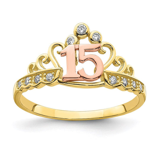 10k two tone gold cz 15 crown ring 10c1430