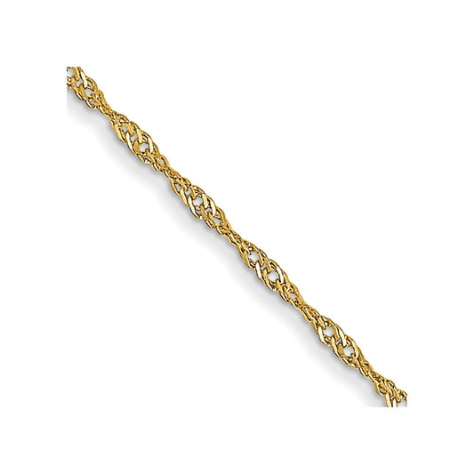 14K Yellow Gold 16 inch Carded 1mm Singapore with Spring Ring Clasp Chain Necklace