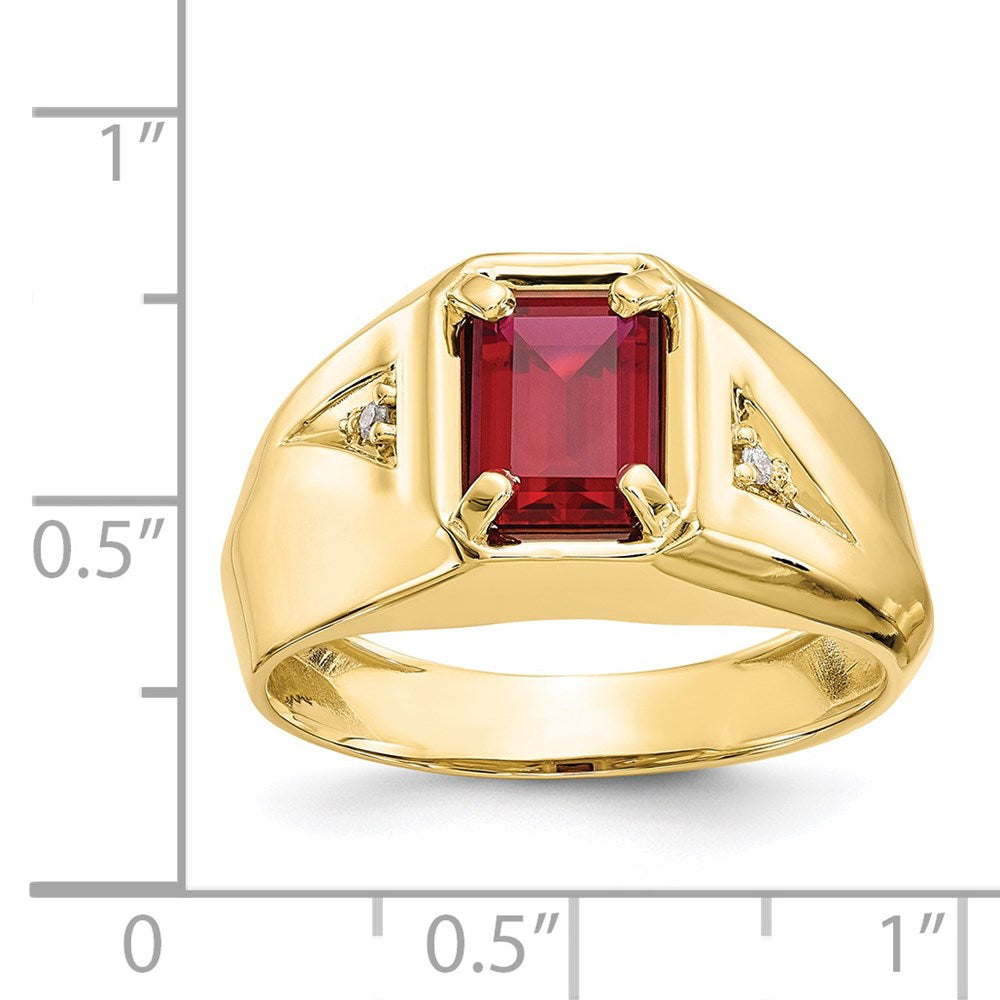 10k yellow gold created ruby 02ct real diamond mens ring 10x14