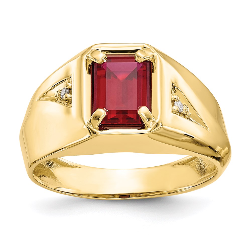 10k yellow gold created ruby 02ct real diamond mens ring 10x14