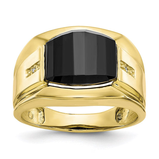 10k yellow gold mens real diamond and black onyx ring 10x158