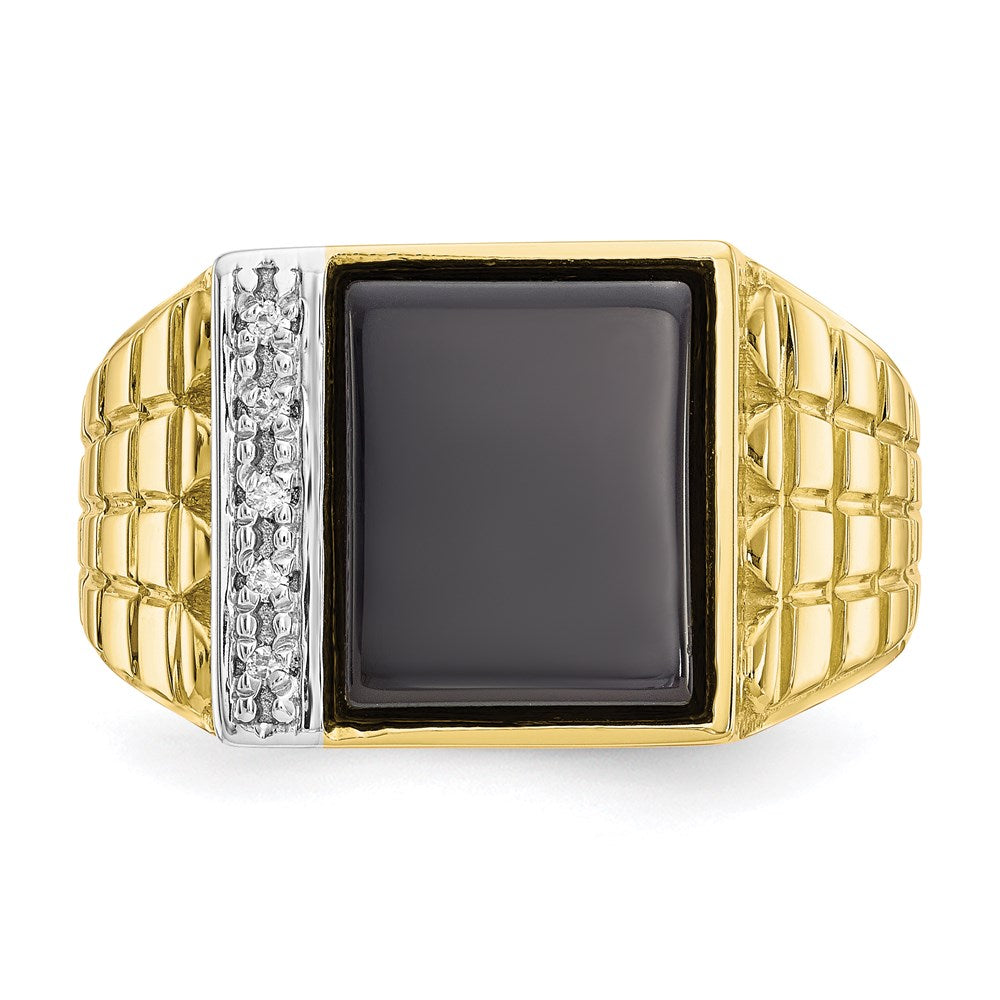 10K Yellow Gold Onyx u0026 .03ct Real Diamond Men's Ring