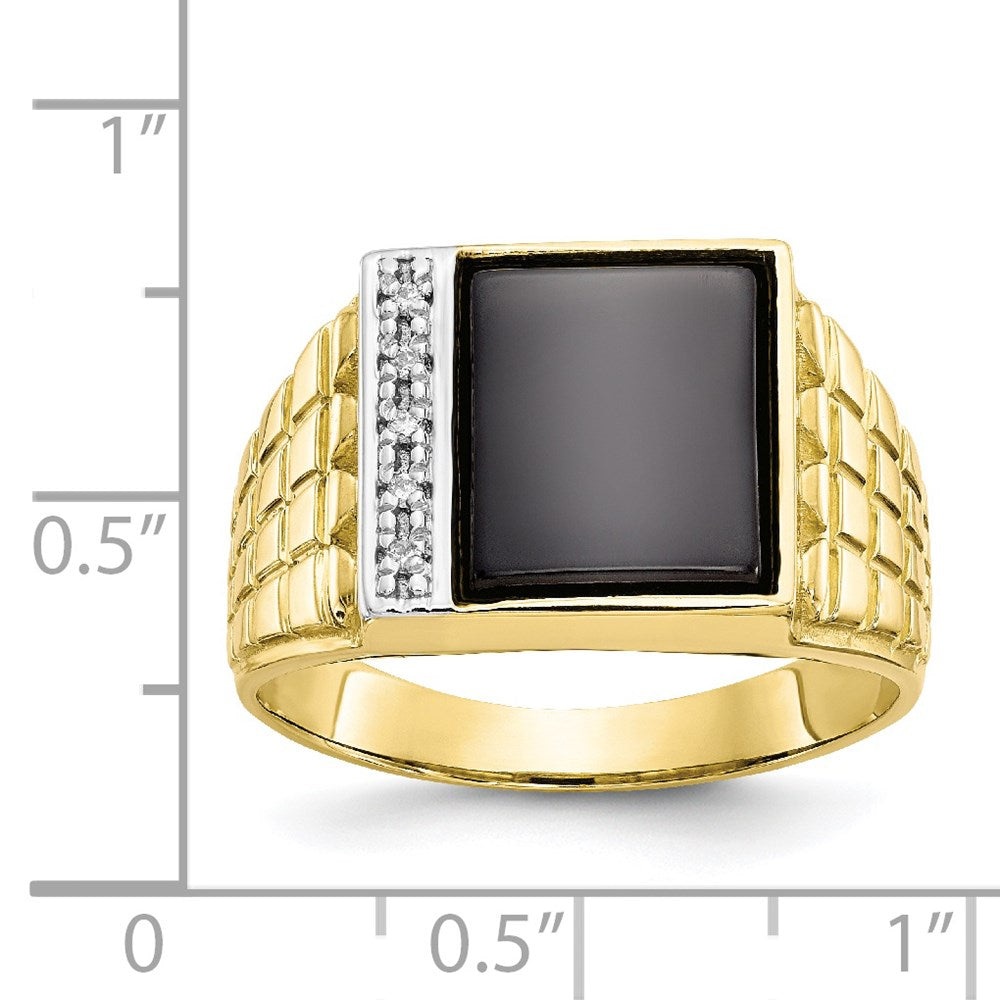 10K Yellow Gold Onyx u0026 .03ct Real Diamond Men's Ring