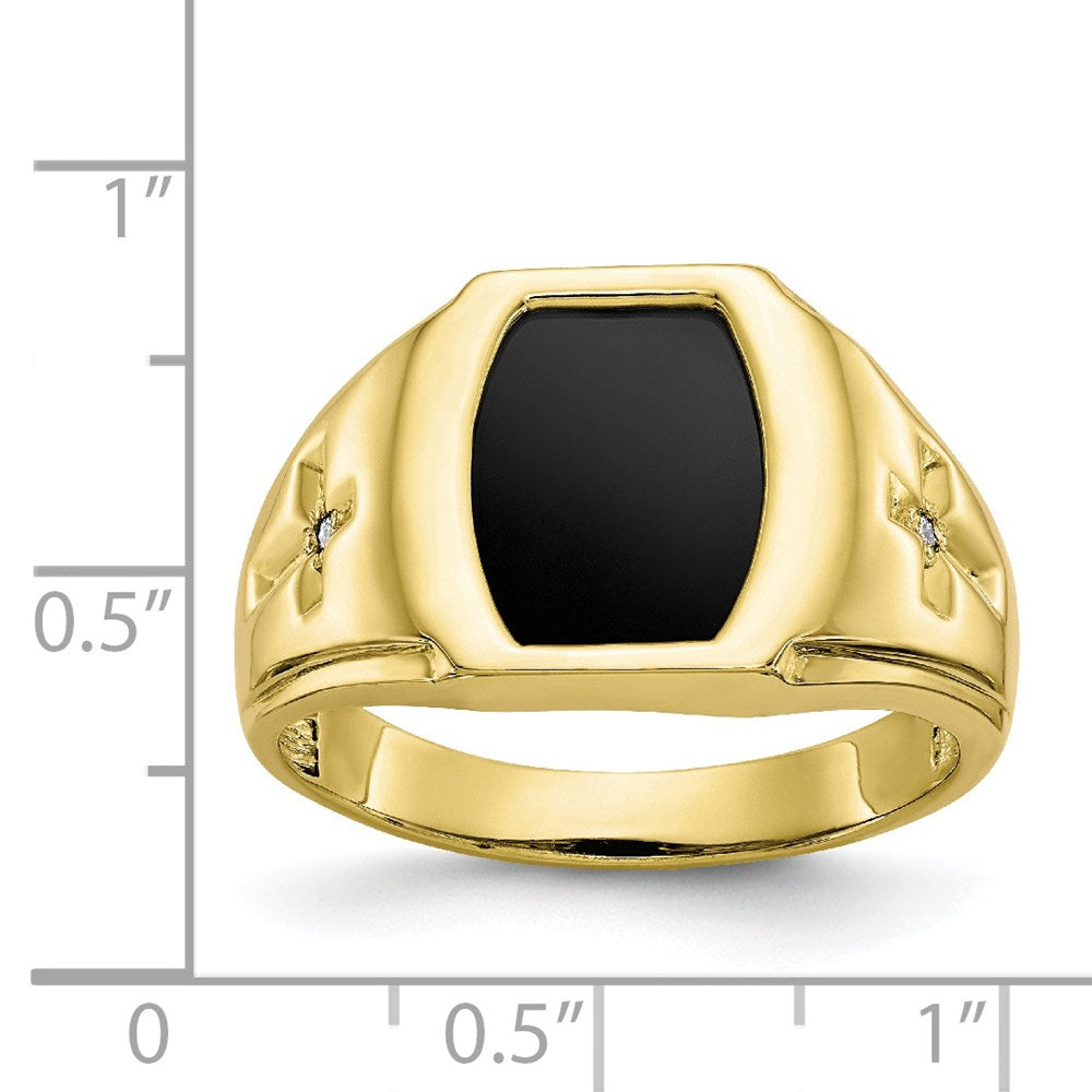 10k yellow gold onyx 01ct real diamond mens cross ring 10x32