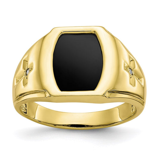 10k yellow gold onyx 01ct real diamond mens cross ring 10x32