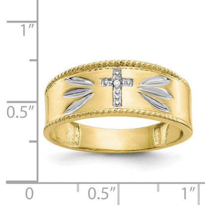 10k yellow gold rhodium 01ct real diamond trio mens cross wedding band 10x74