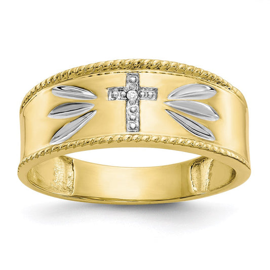 10k yellow gold rhodium 01ct real diamond trio mens cross wedding band 10x74