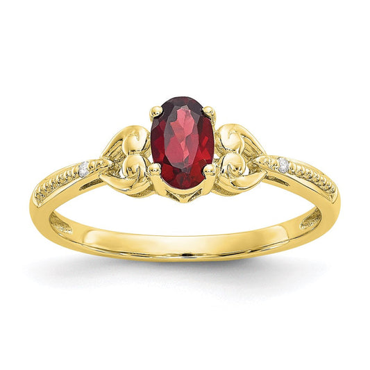 10k yellow gold garnet and real diamond ring 10xb274