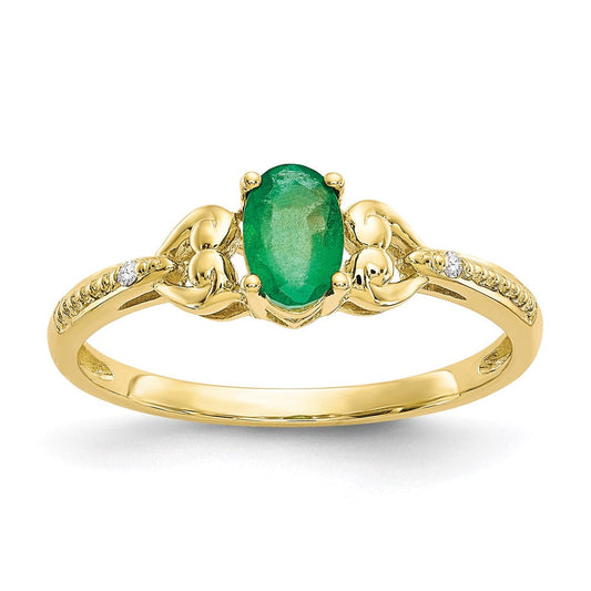 10k yellow gold emerald and real diamond ring 10xb278