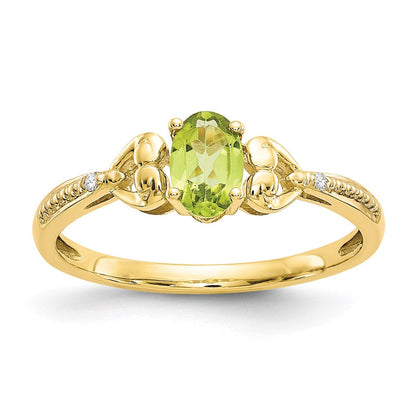 10K Yellow Gold Peridot and Real Diamond Ring