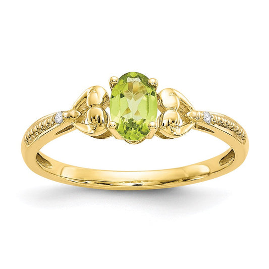 10K Yellow Gold Peridot and Real Diamond Ring