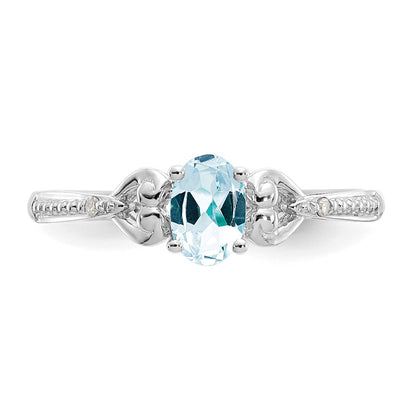 14K White Gold Aquamarine and Real Diamond Ring