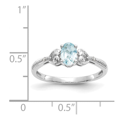 14K White Gold Aquamarine and Real Diamond Ring