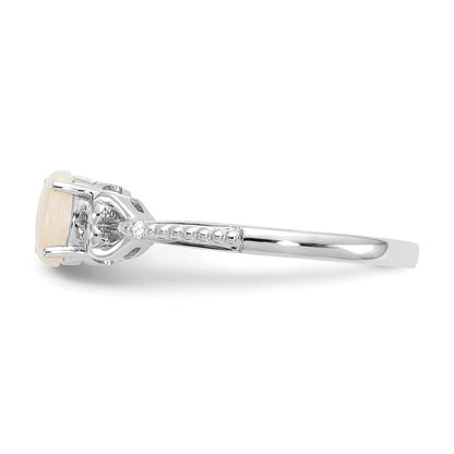 14K White Gold Opal and Real Diamond Ring