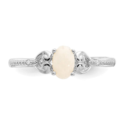 14K White Gold Opal and Real Diamond Ring