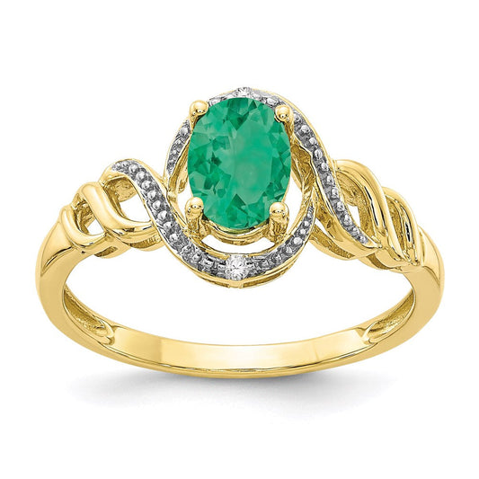 10k yellow gold emerald and real diamond ring 10xb302