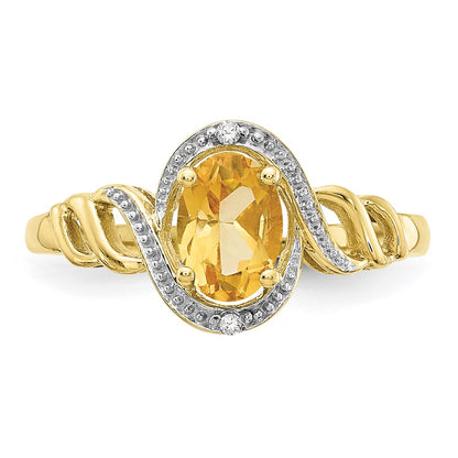 10K Yellow Gold Citrine and Real Diamond Ring