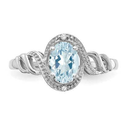 14K White Gold Aquamarine and Real Diamond Ring