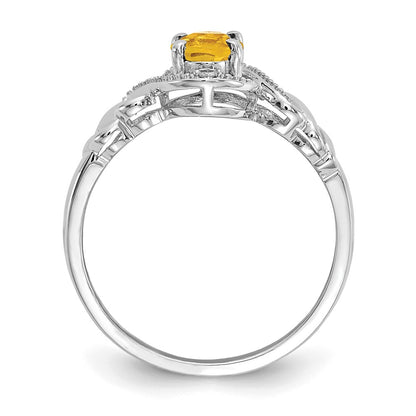14K White Gold Citrine and Real Diamond Ring