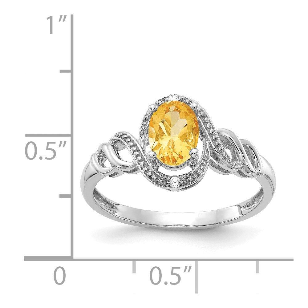 14K White Gold Citrine and Real Diamond Ring