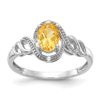 14K White Gold Citrine and Real Diamond Ring