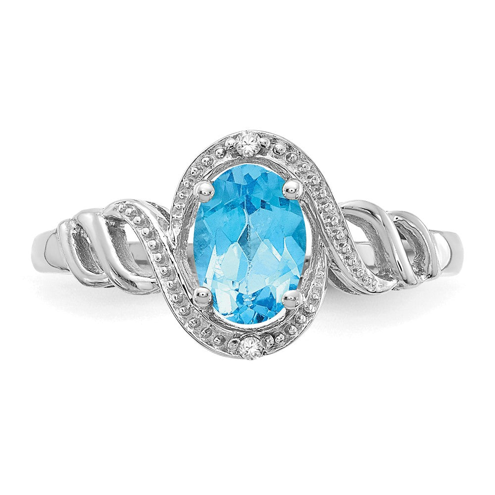 14K White Gold Light Swiss Blue Topaz and Real Diamond Ring