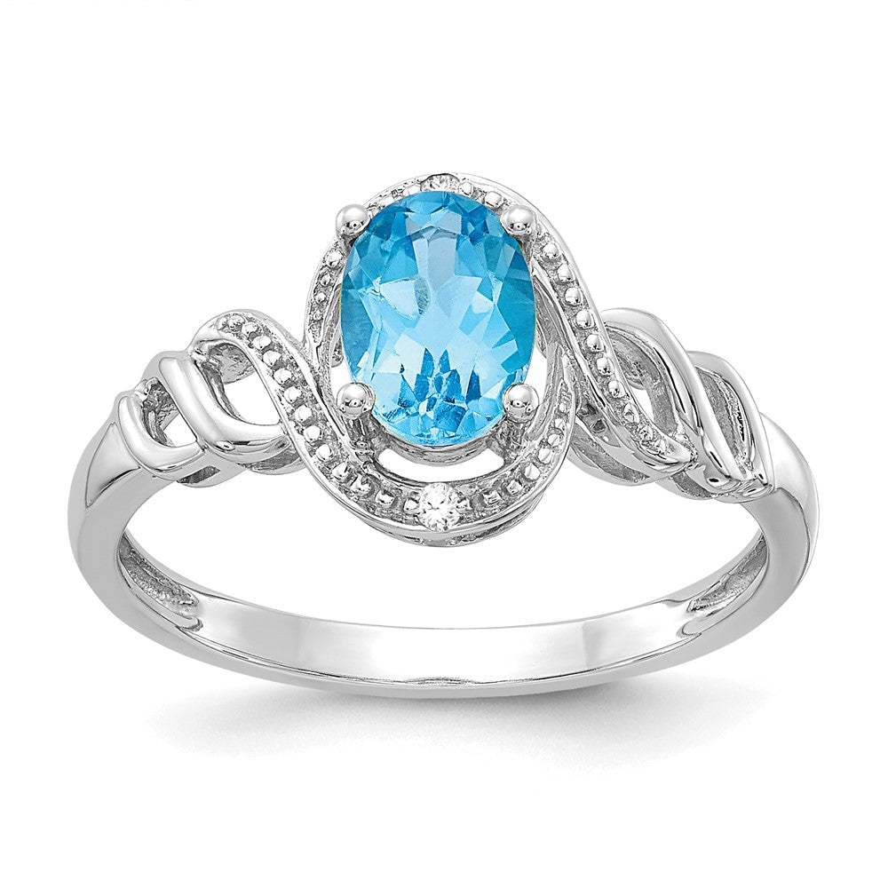 14K White Gold Light Swiss Blue Topaz and Real Diamond Ring