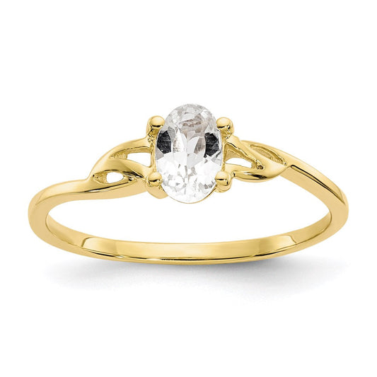 10k yellow gold polished geniune white topaz birthstone ring 10xbr133