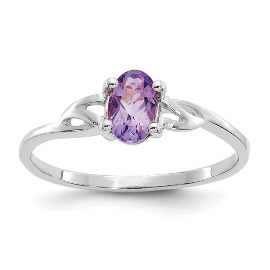 10k white gold polished geniune amethyst birthstone ring 10xbr143