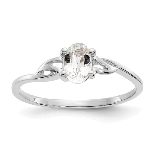 10k white gold polished geniune white topaz birthstone ring 10xbr145