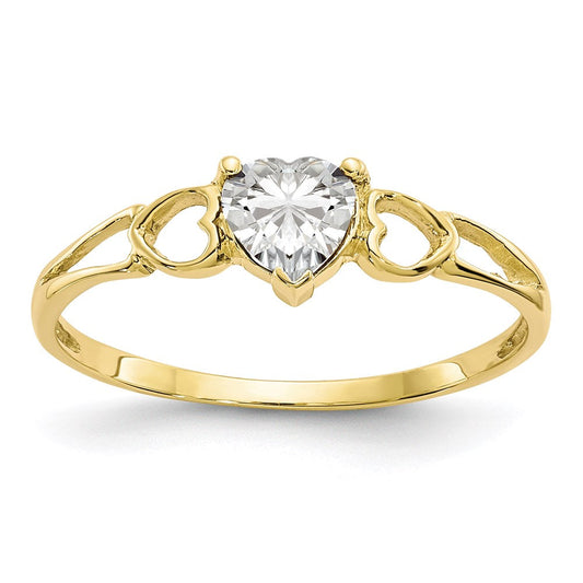 10k yellow gold polished geniune white topaz birthstone ring 10xbr157