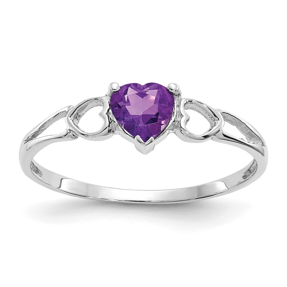 10k white gold polished geniune amethyst birthstone ring 10xbr167