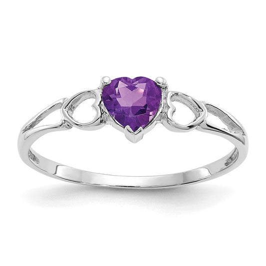 10k white gold polished geniune amethyst birthstone ring 10xbr167