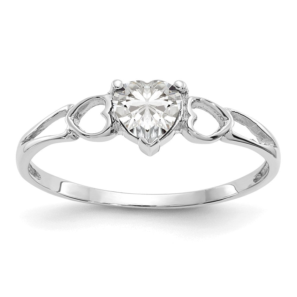 10k white gold polished geniune white topaz birthstone ring 10xbr169