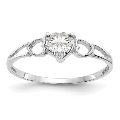 10k white gold polished geniune white topaz birthstone ring 10xbr169