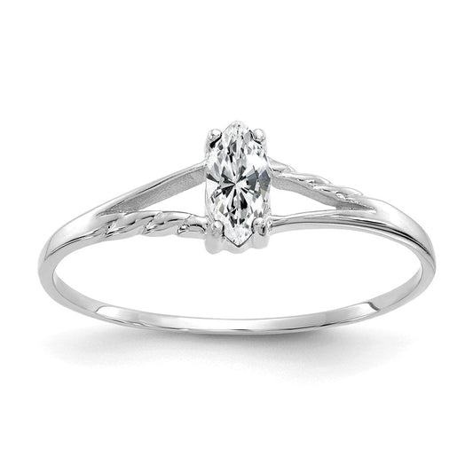 10k white gold polished geniune white topaz birthstone ring 10xbr193